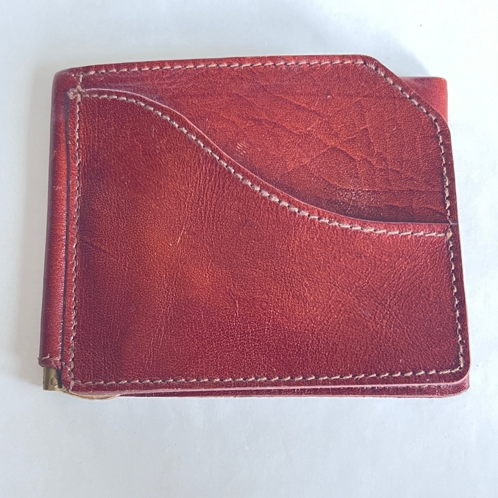 Pearl Bogata Mens Leather Bifold Money Clip Wallet Burgundy Red Brown Slim